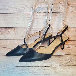 Ted Baker Womens Size 7.5 Black leather Pia Sling Back Pump Heels Shoes